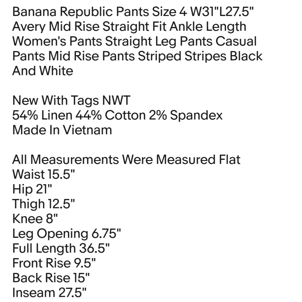 Banana Republic Pants Size 4 W31"L27.5" Avery Mid Rise Straight Fit Ankle Length - Image 2