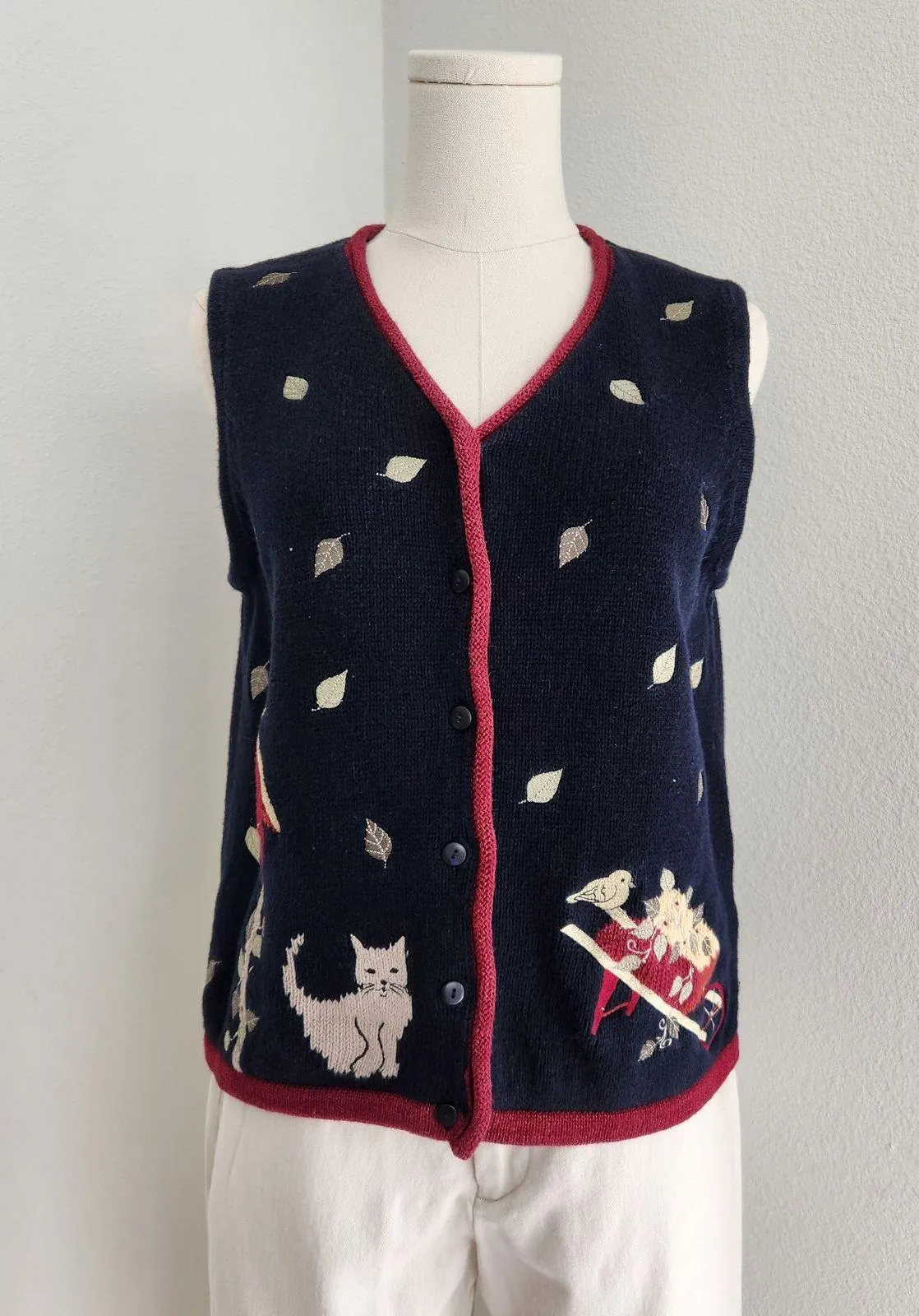 Vintage 90s Christopher & Banks Navy Blue Fall Knit Sleeveless Sweater Vest S - Image 8