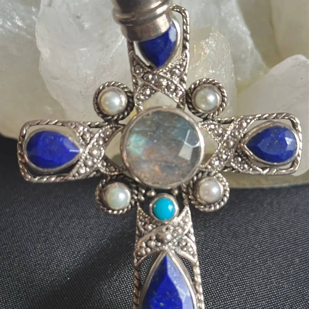 Nicky Butler NWOT labradorite & lapis lazuli cross pendant in 925 sterling Blue - Image 3
