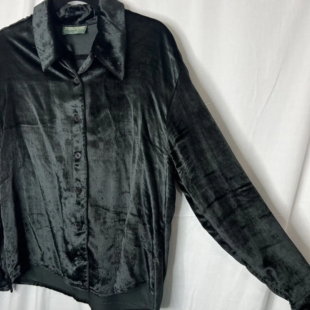 Vintage Harve Benard Top Womens Long Sleeve Velvet Button Up‎ Blouse Petite - Image 4