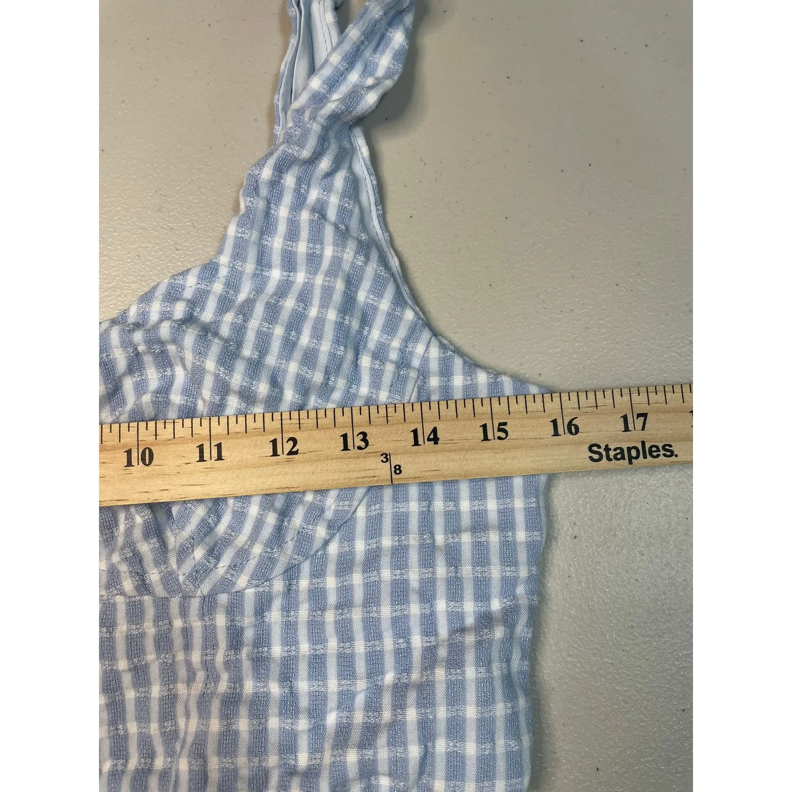 elodie Blue White Gingham Smocked‎ Crop Top Bustier Style Size Medium - Image 7