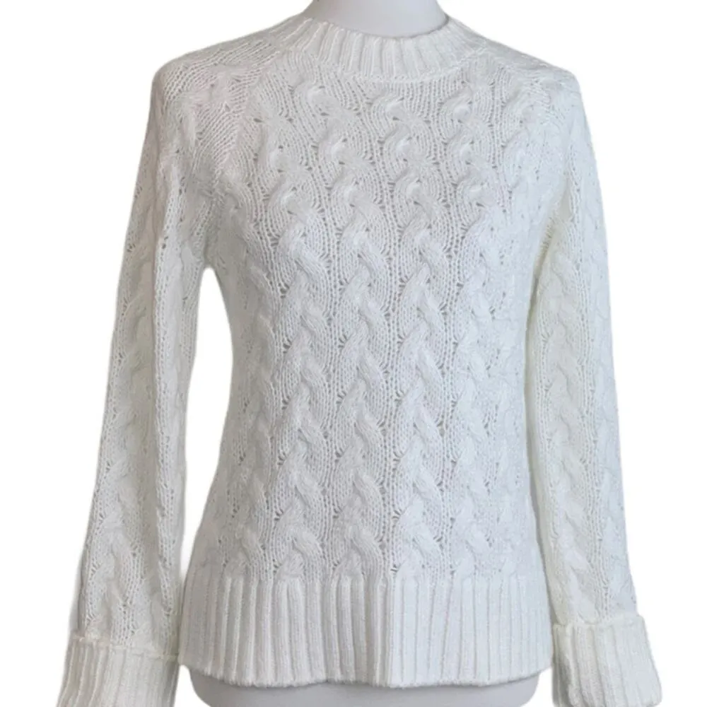 Lucky Brand Women's Quinn White Chunky Cable Knit Sweater Size Small - Image 12