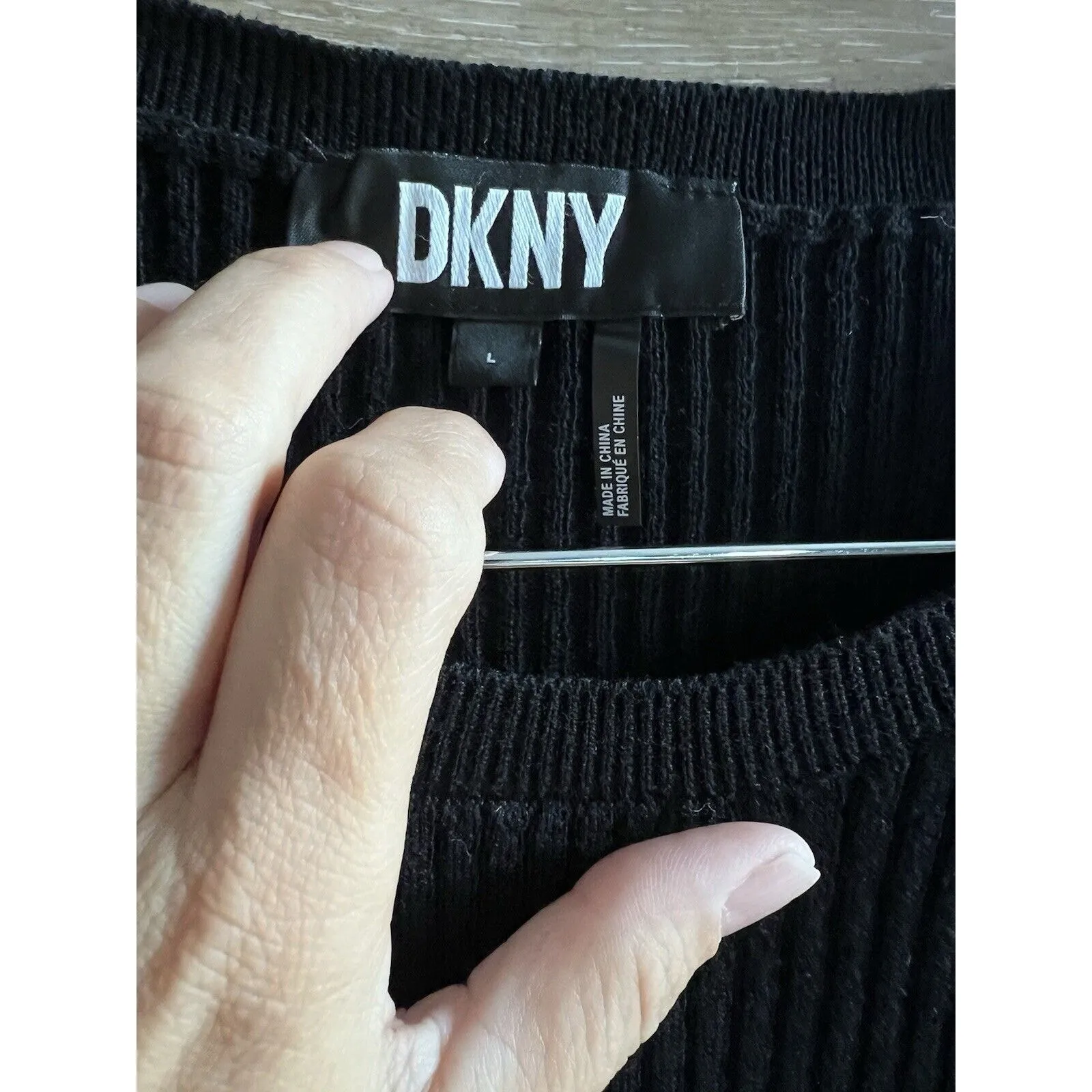 DKNY Women's Black White Striped Sheer Sleeve Sweater sz L Work Elegant - Image 3