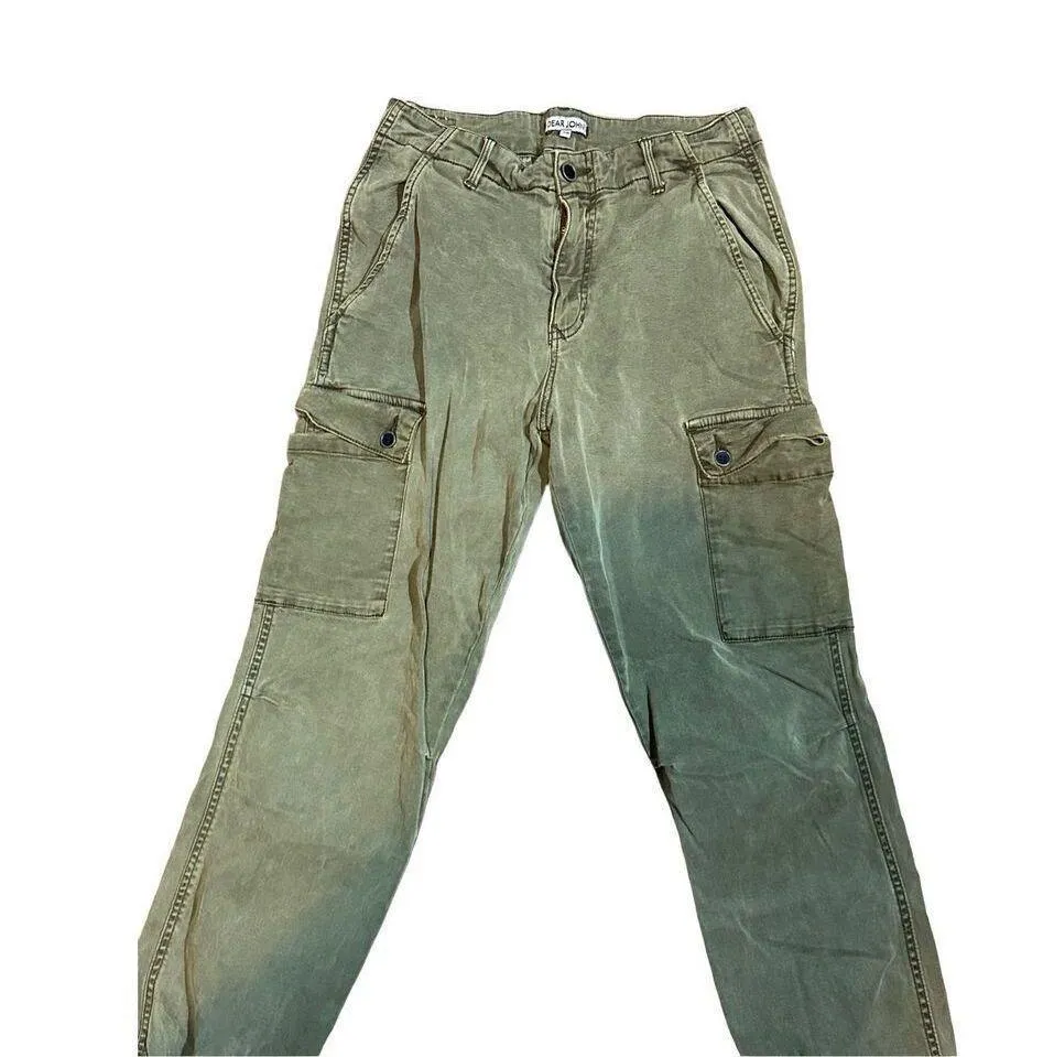 Dear John Gia Cargo Palm Green pants joggers high rise elastic ankle sz 28 - Image 6