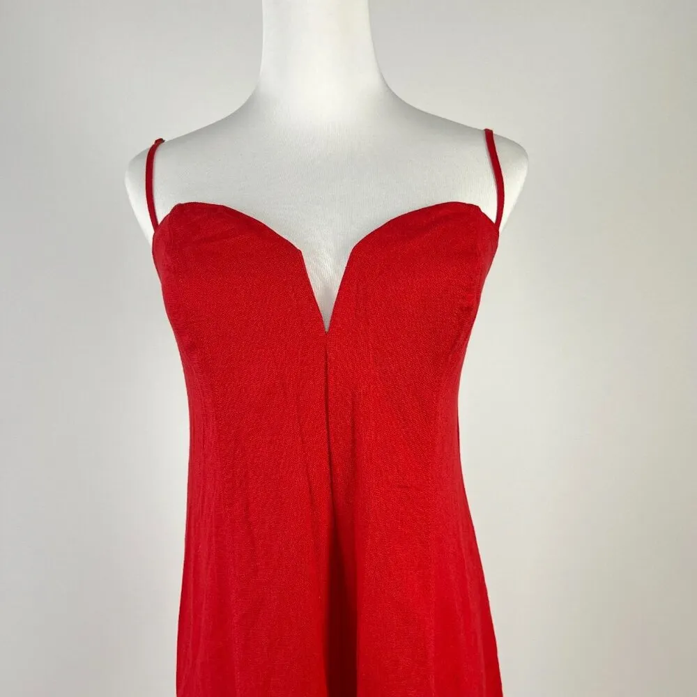 NWT Farm Rio Linen Blend Sleeveless Halter Wide Leg Jumpsuit Sz L Red - Image 6