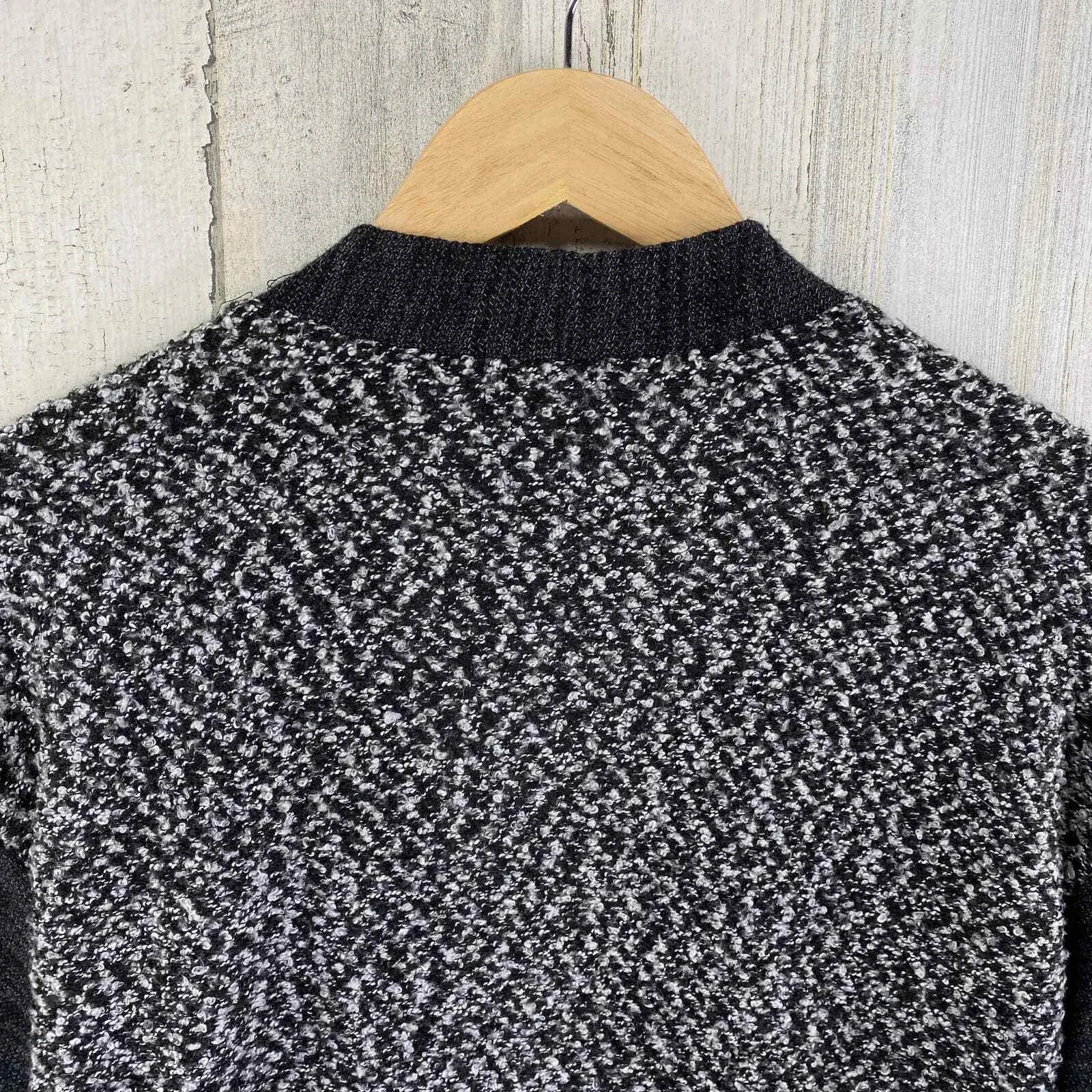 Essentials by Milano Cardigan Womens Small Gray Black White Polyester Knit Open - Image 5