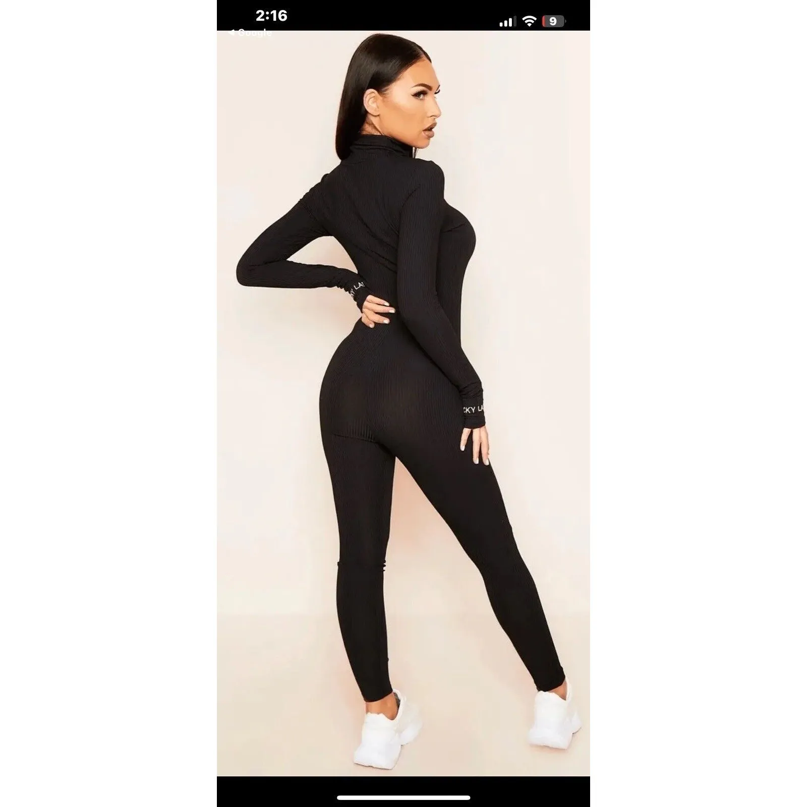 Lucky Label Womens Black Striped Ribbed Front Zip Long Sleeve Jumpsuit Size L Size L - Image 14