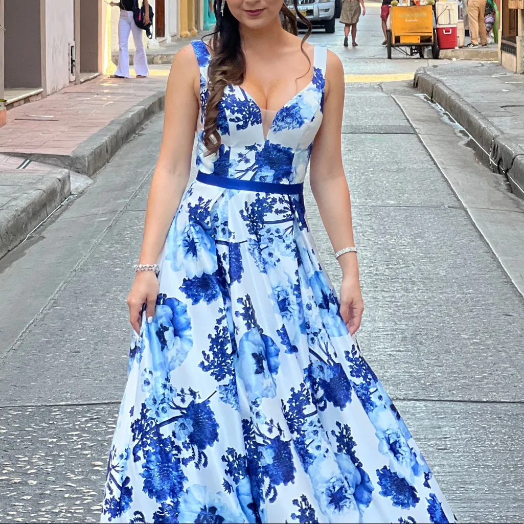 Glamour by Terani size 2 Couture Sleeveless V-Neck Floral Print Ball Gown dress - Image 3