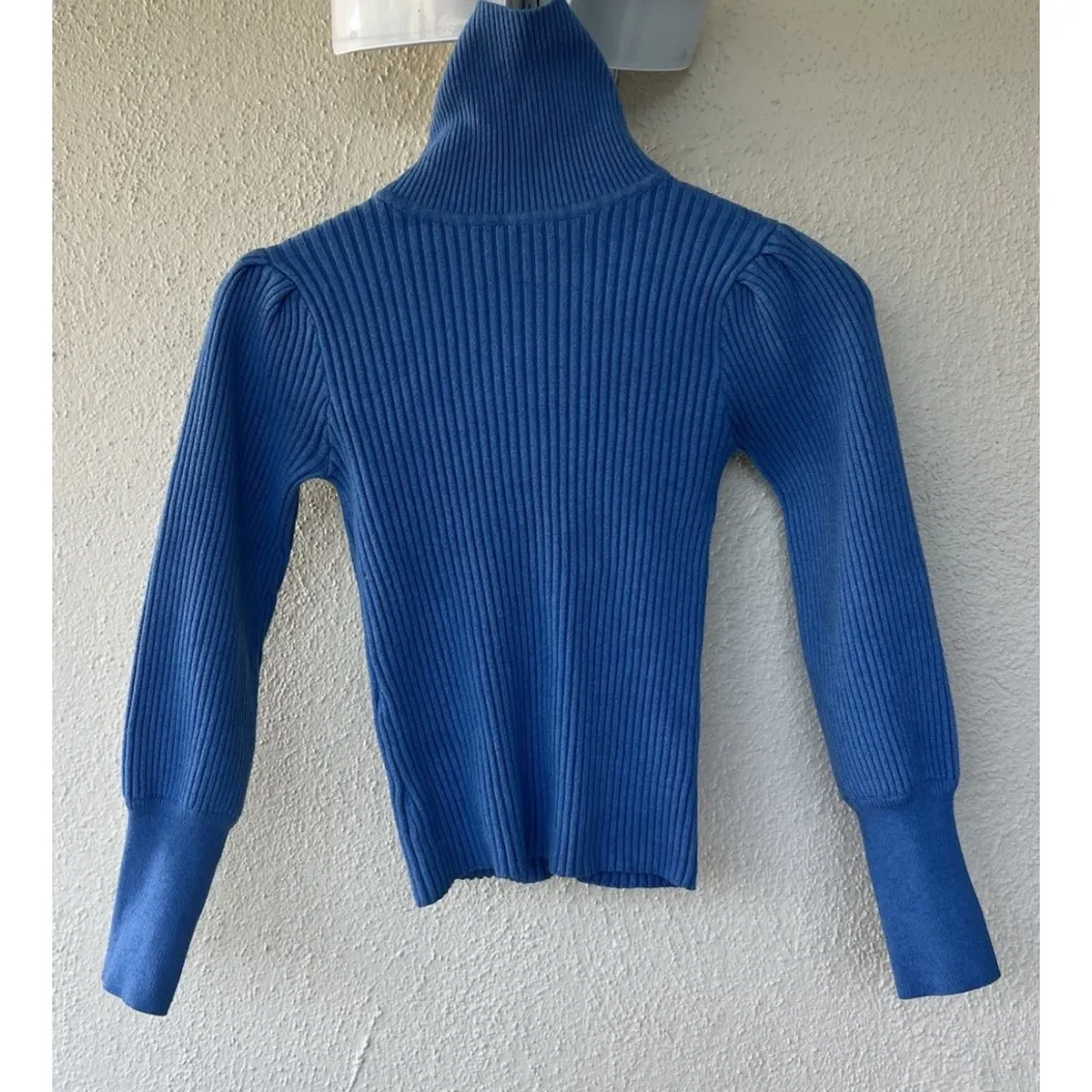 Moon River Women’s Blue Ribbed Fitted Turtleneck Sweater Size Small Prep Minimal - Image 5