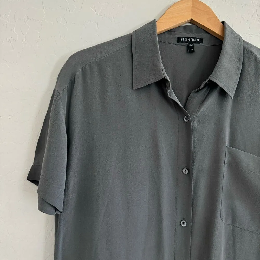 Eileen Fisher Silk Button Down Tunic Shirt Dress - Image 7