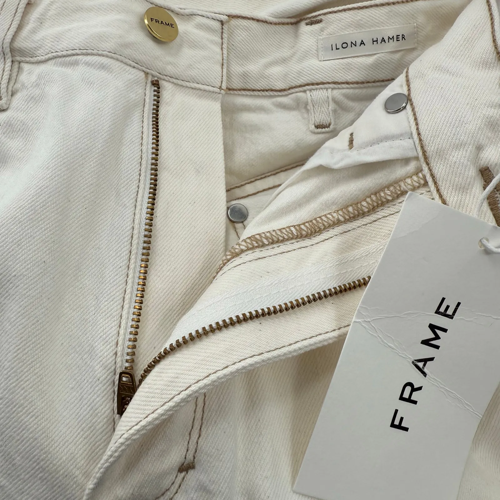 Frame Denim x Ilona Hamer Jeans SZ 26 High Rise Straight Leg Blanc Cream NWT - Image 13