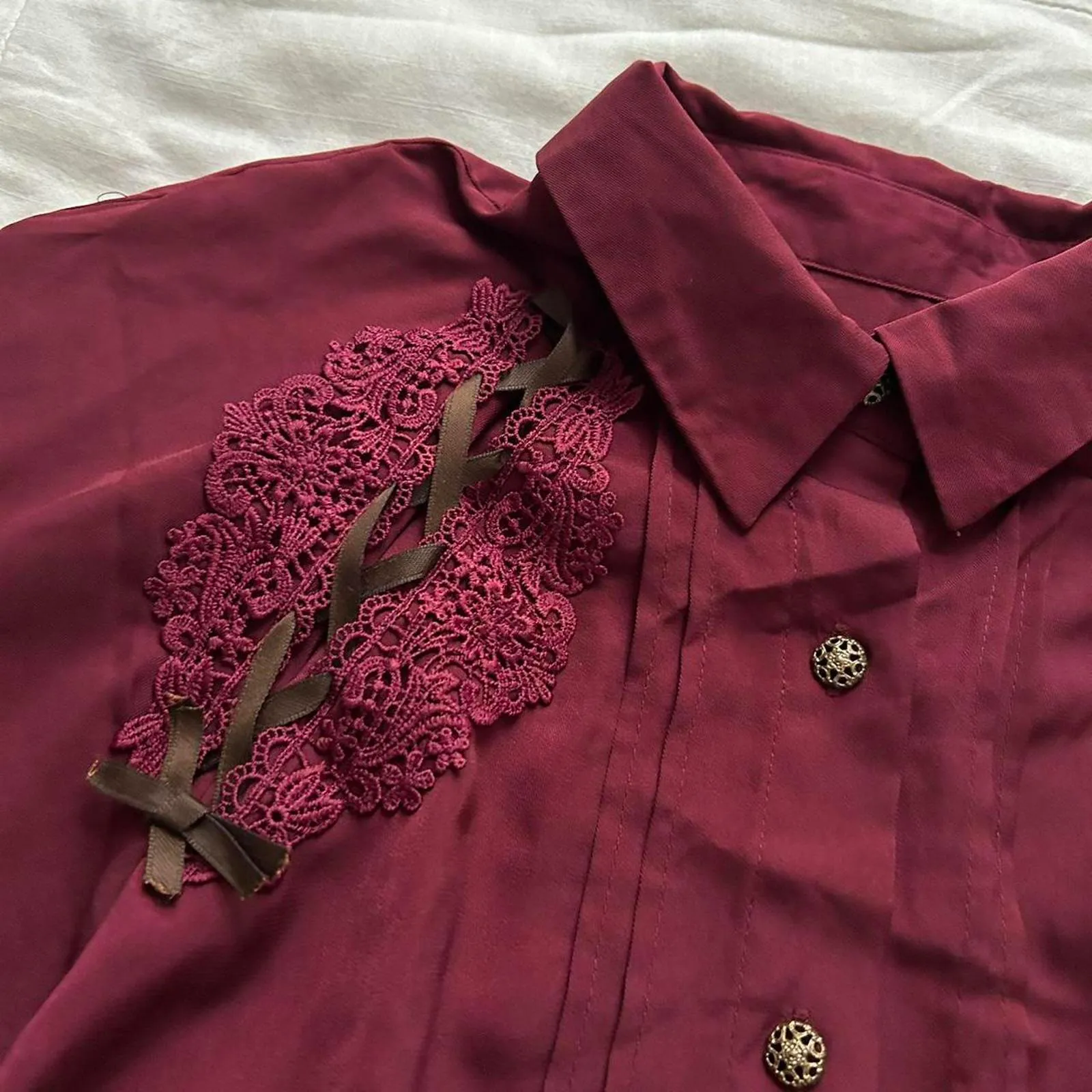 Axes Femme Burgundy and brown shoulder lacing detail dress Size medium Red - Image 2