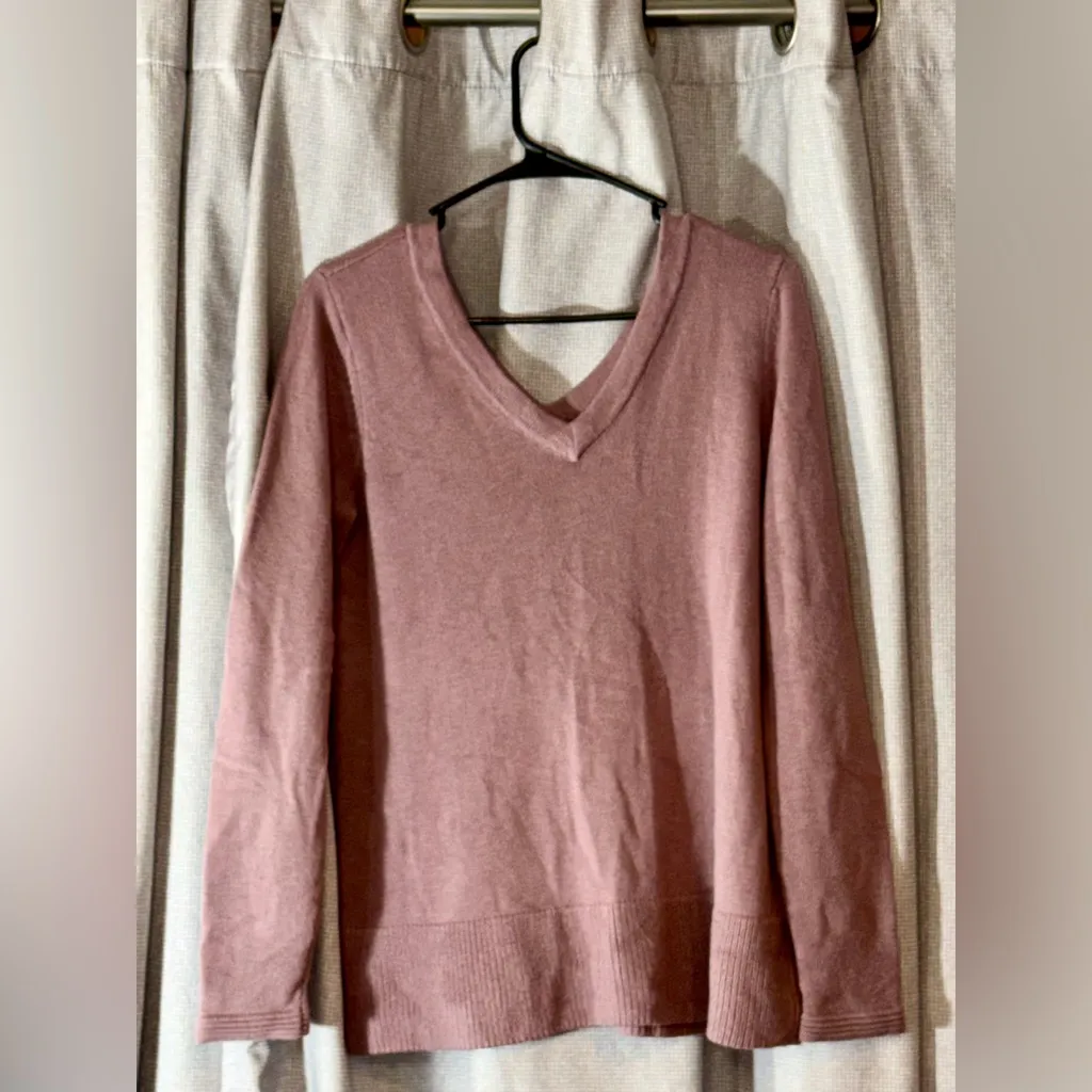 Market & Spruce  Double V-Neck Sweater in Plum Size M New Slightly Off Shoulder - Image 2