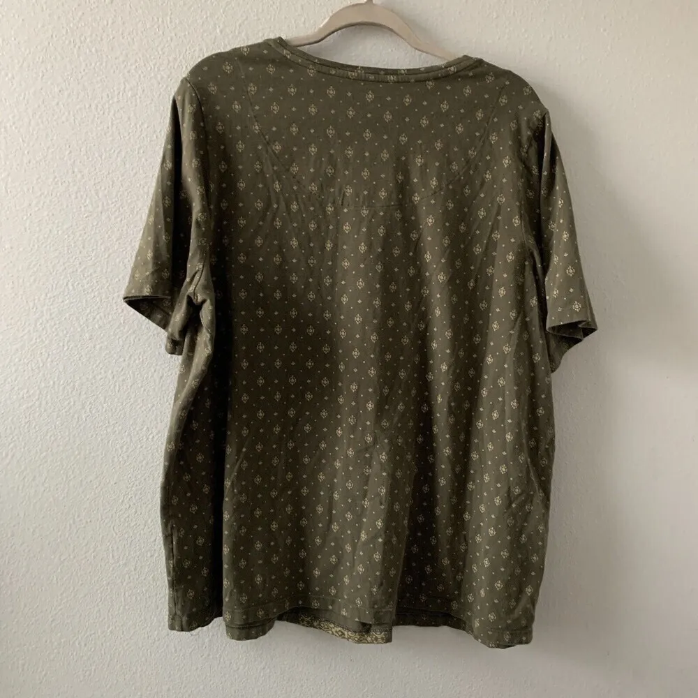 Catherines Womens Size 1X 18/20W Green Multicolor Print V Neck Blouse - Image 3