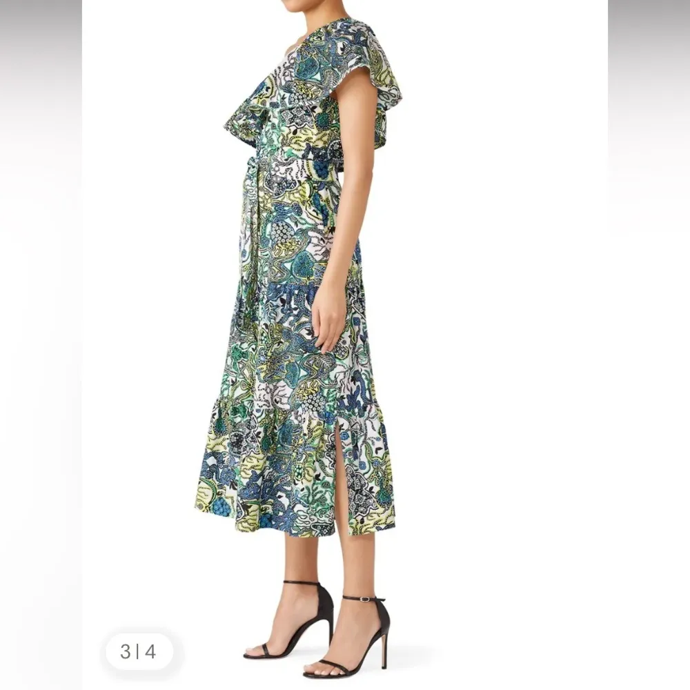 A.L.C. cotton silk blend one shoulder Naomi ruffle dress bright print. Size XS. - Image 2