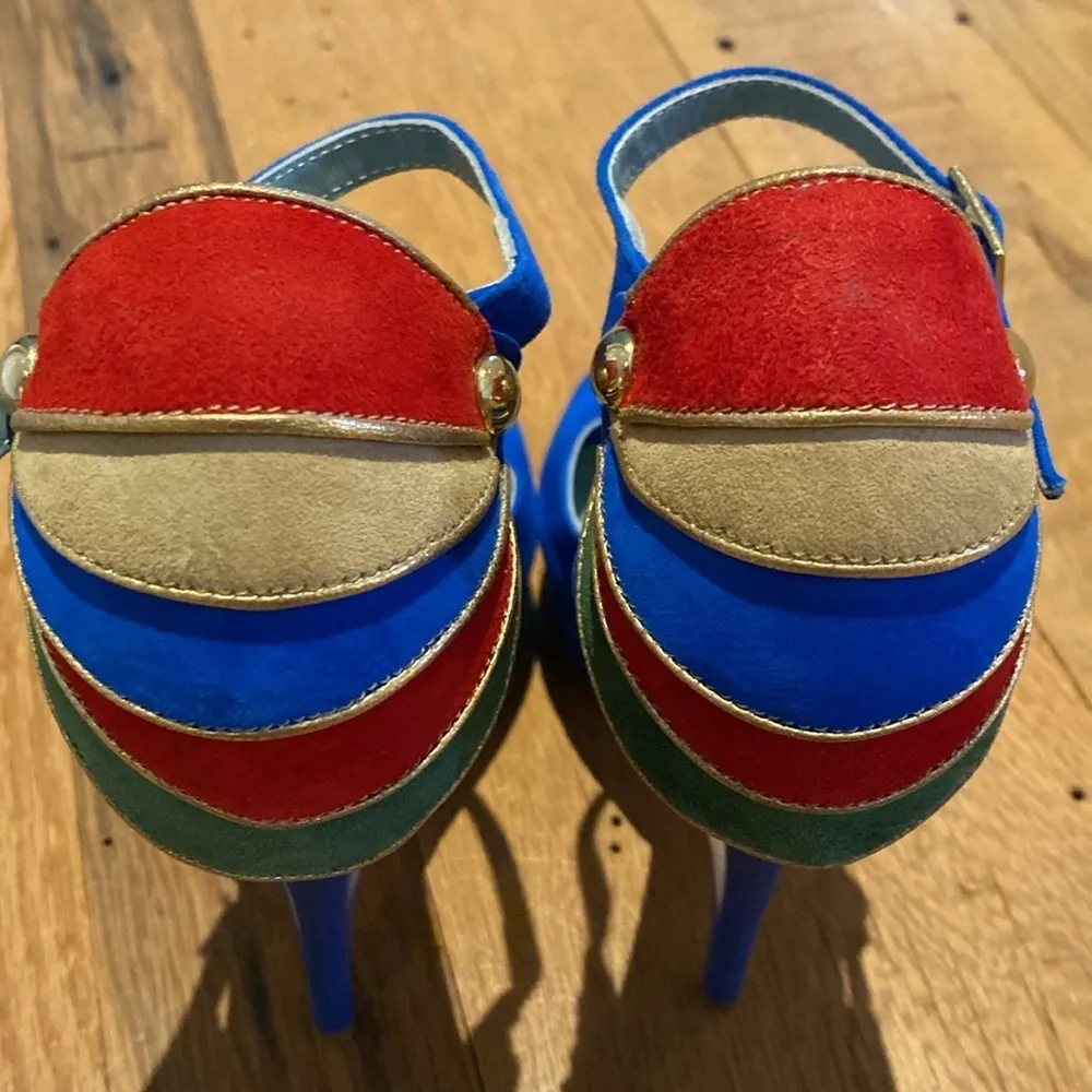 Havi Elle Rare Luxury Cobalt Blue Platform Suede PeepToe Made in Italy Heels 7.5 - Image 2