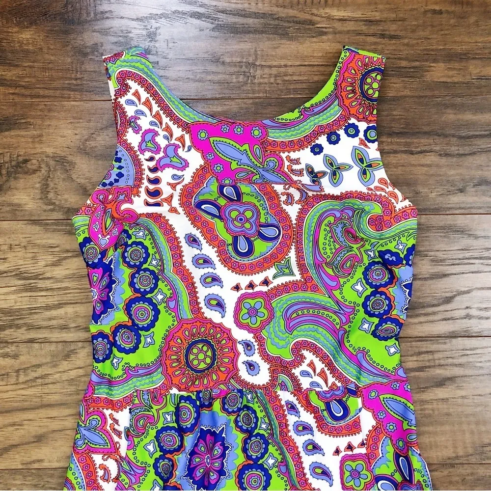 Jude Connally • Mary Pat Dress sleeveless mini sheath paisley bright pink green Size XS - Image 3
