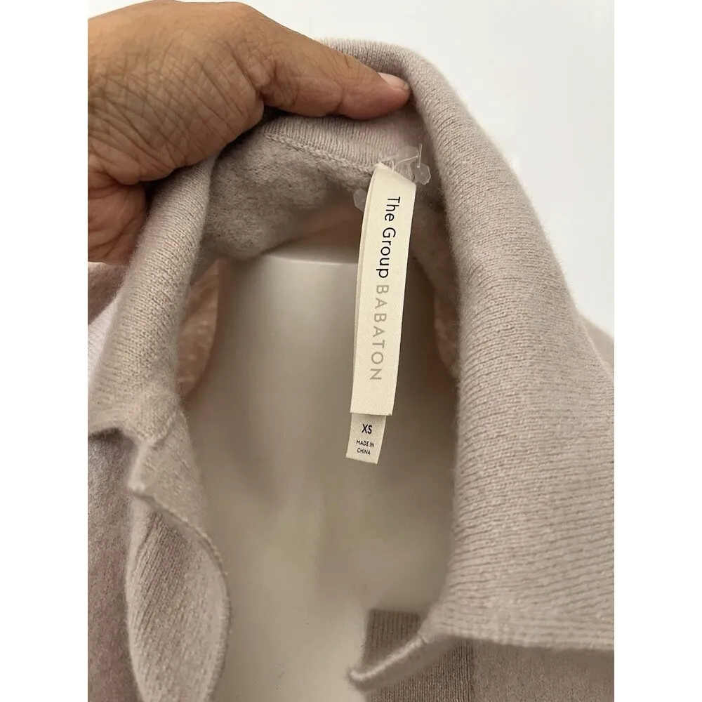 Aritzia Babaton Circuit Merino Sand Oatmeal Soft  wool polo v neck sweater sz XS - Image 5