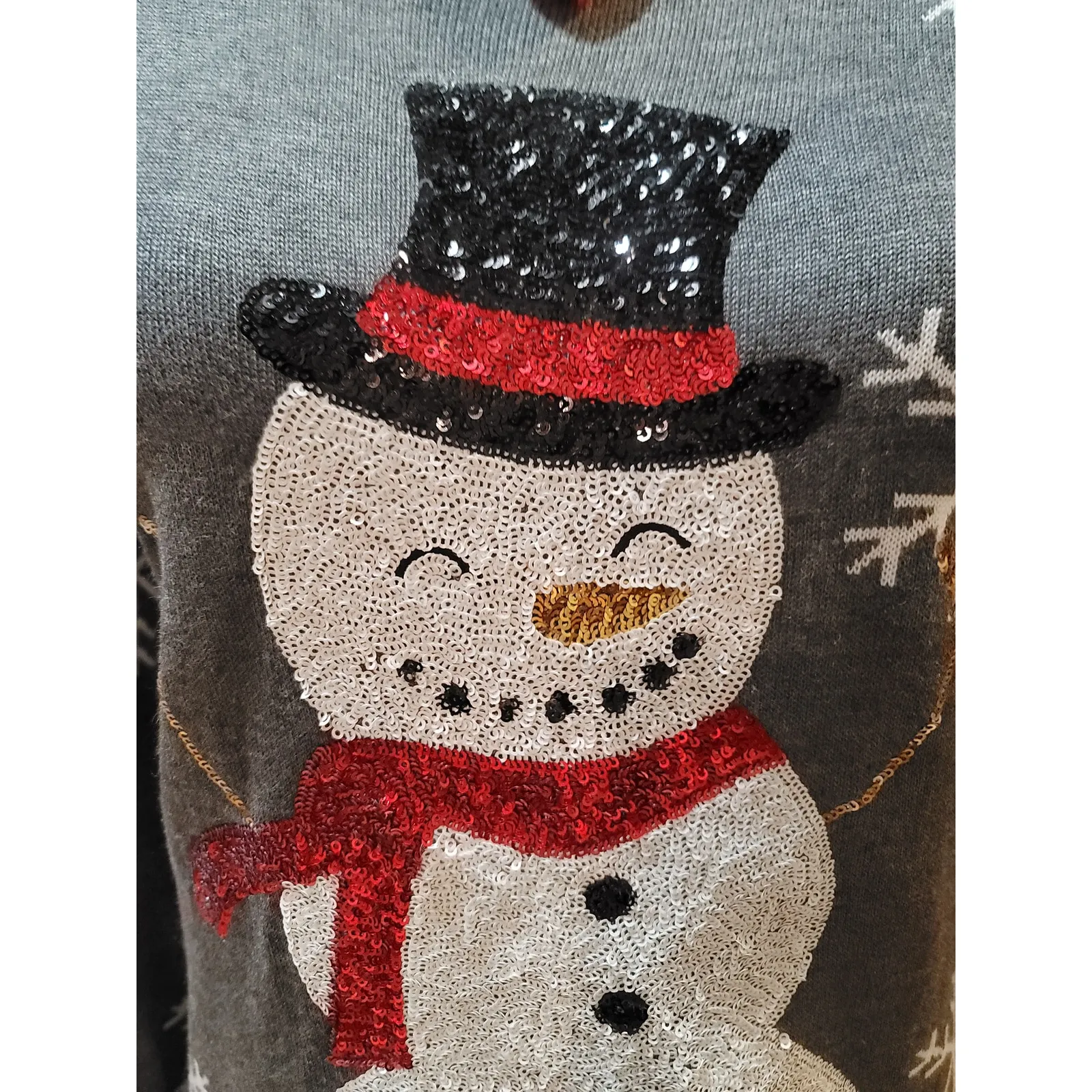 Tipsy Elves Christmas Sweater Women's Large Gray Snowman Long Sleeve Pullover - Image 4