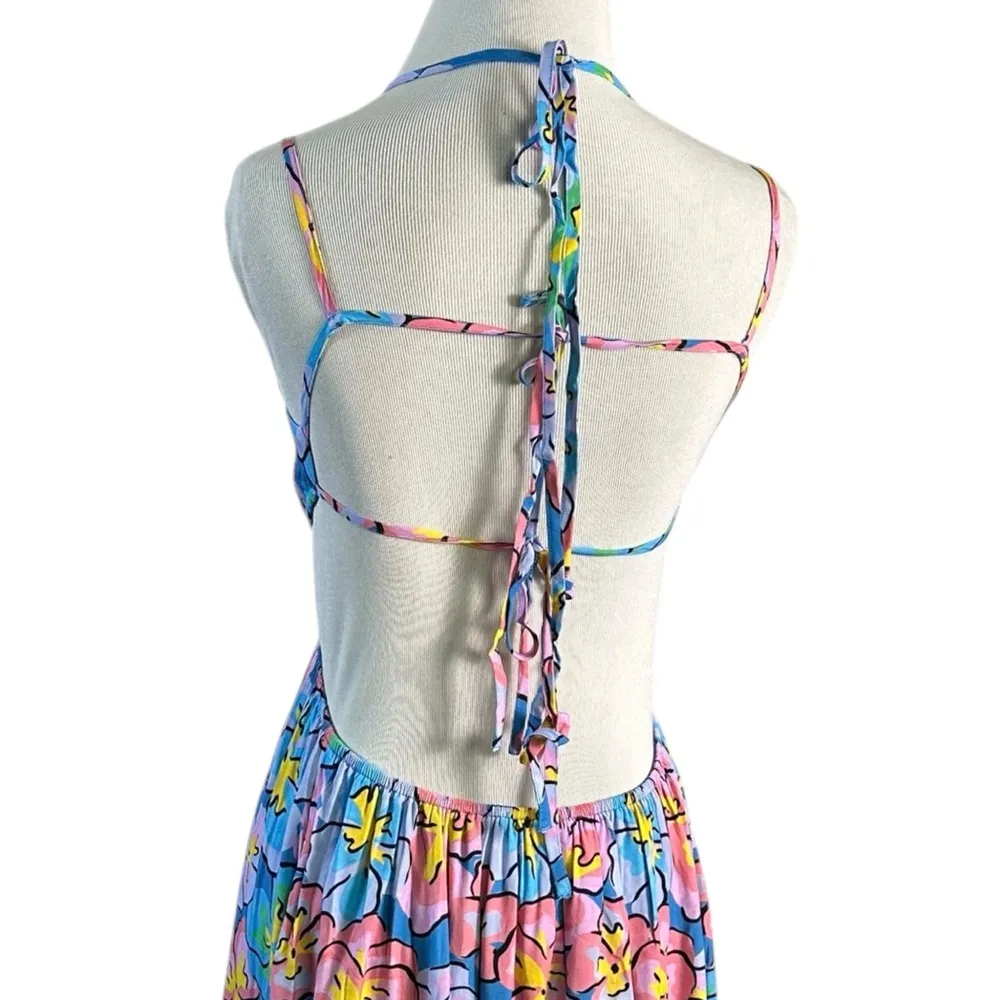 For Love & Lemons Yasmin Open Back Floral Maxi Dress XS Cut Out Plunge Summer - Image 10