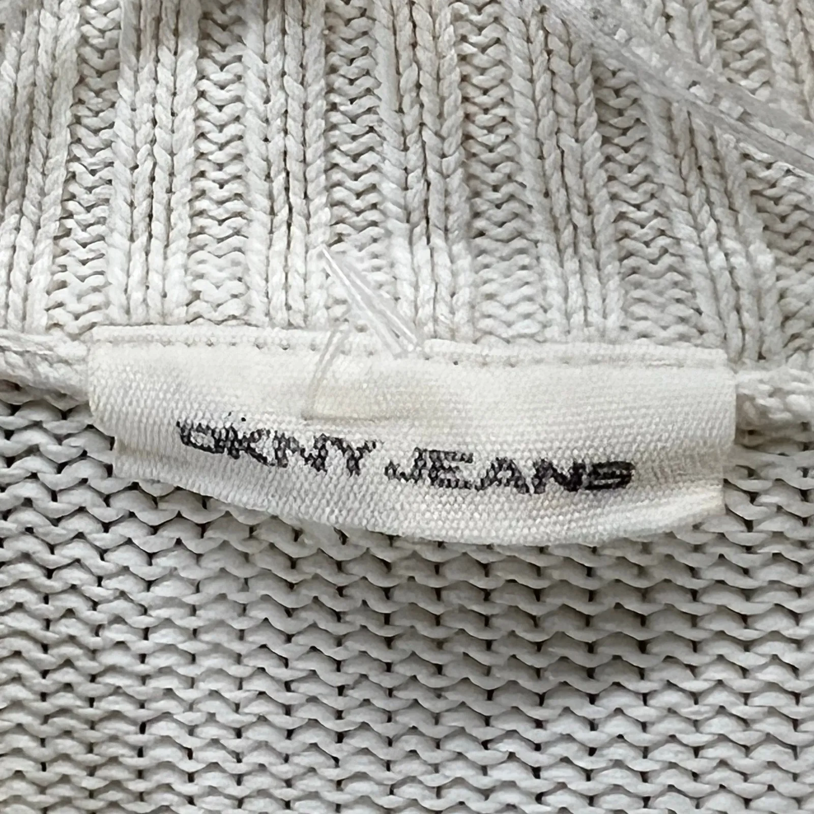 DKNY Y2K Sweater Jacket Womens M Cream Ribbed Full Zip Turtle Neck Classic Retro - Image 12