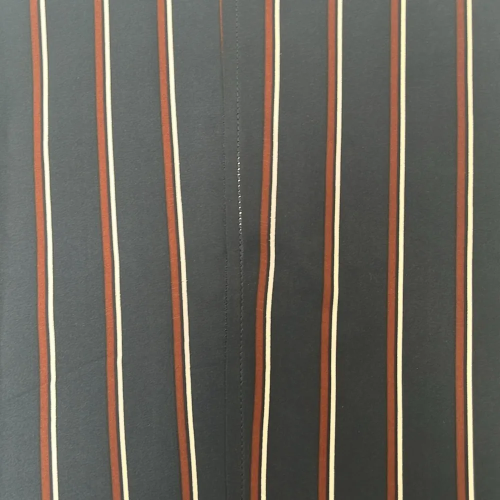 Frame 100% Silk Navy Vintage Stripe Long Sleeve Button Up Midi Dress - Image 10