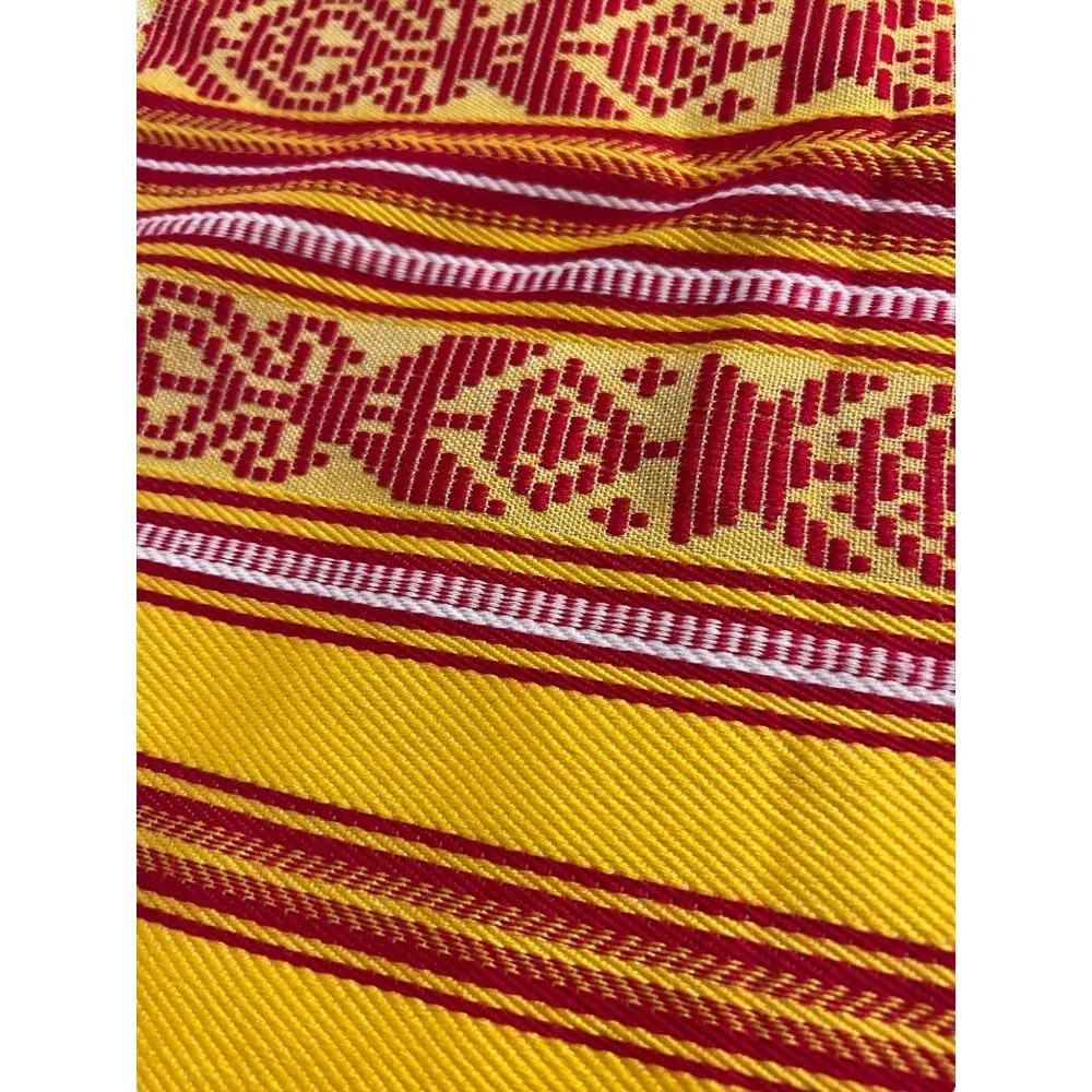 Red Yellow White large scarf light green fringe 65" x 33" Southwestern Mexican A - Image 2