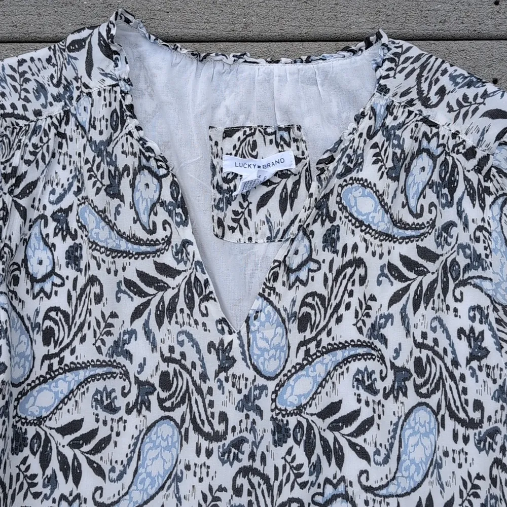 Lucky Brand Paisley V-Neck Dress | Lucky Brand Midi Dress 3/4 Sleeves - Image 7