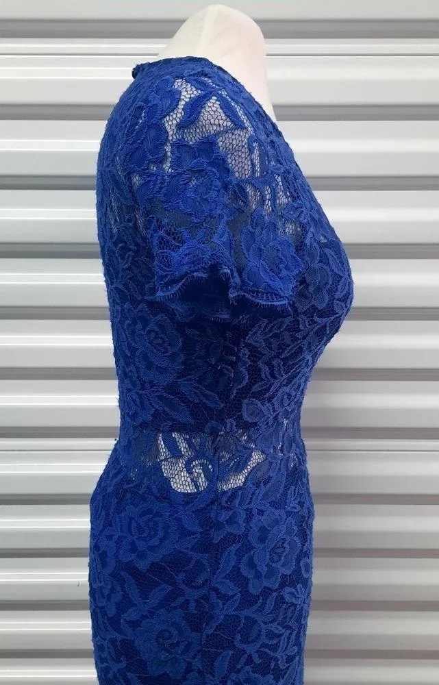 NSR Dress Womens Small Blue Lace Short Sleeve Sheer Cocktail Party Wedding Sexy - Image 14