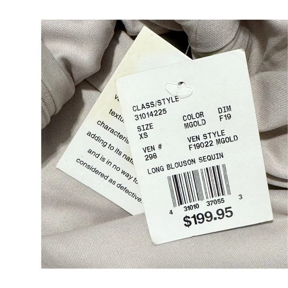 David’s Bridal Long Sequin‎ Sheath Blouson Maxi Dress Gown Cap Sleeves Gold XS - Image 4