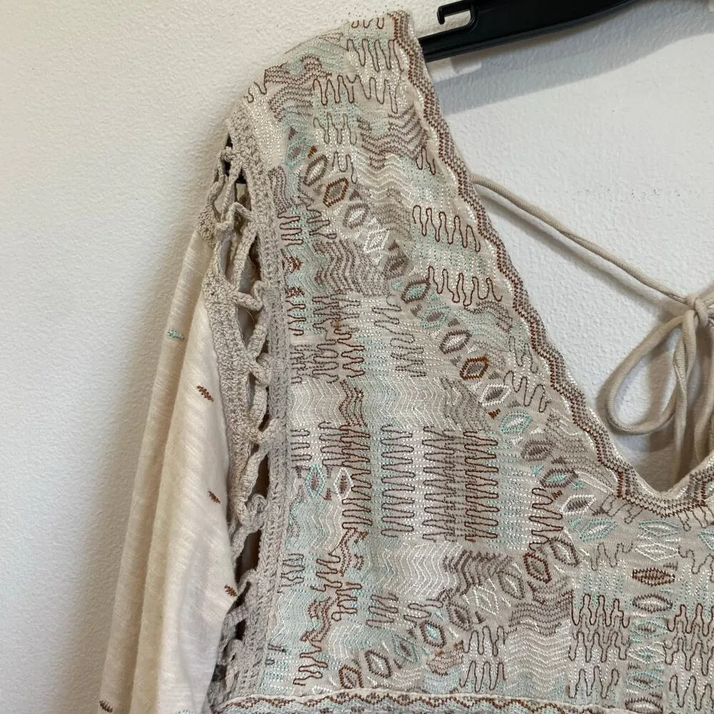 Free People Much Love Embroidered Beige Tunic Mini Dress Size Small - Image 10