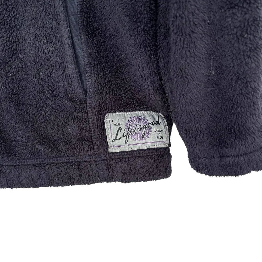 Life is Good Black Fleece Fuzzy Full Zip Hoodie Sz S - Image 2