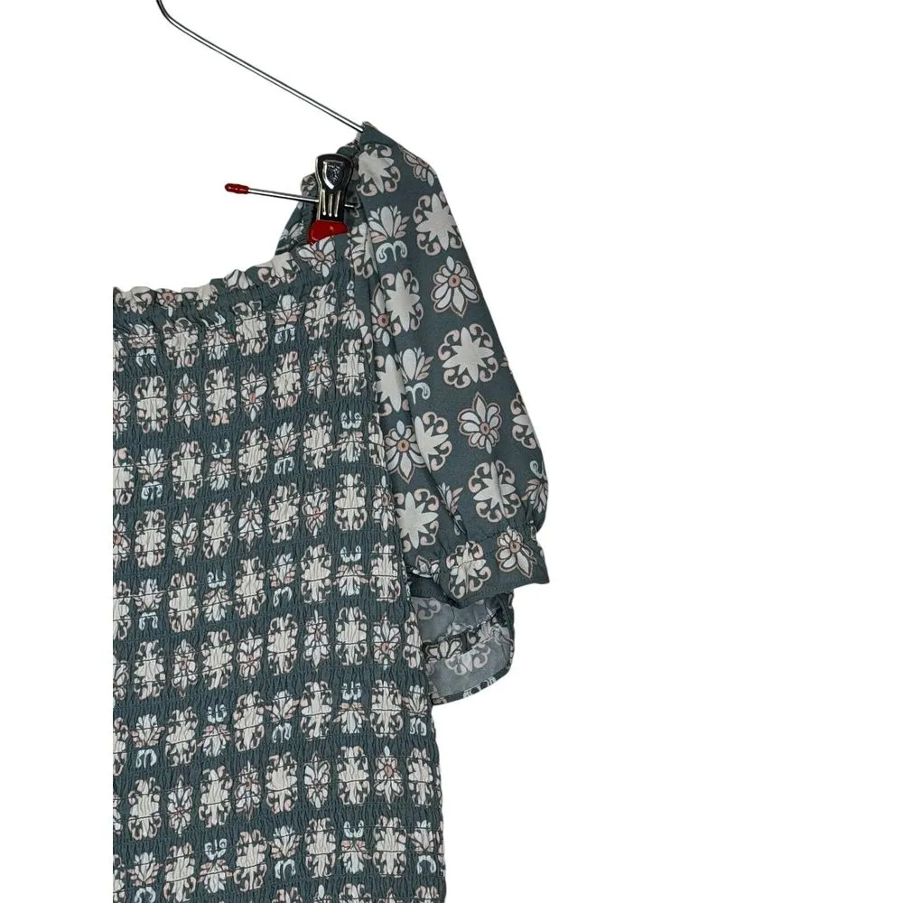 Loft Women's Dress‎ Mini Outlet Smocked Short Puff Sleeve Flare Medallion Sz.XL - Image 10