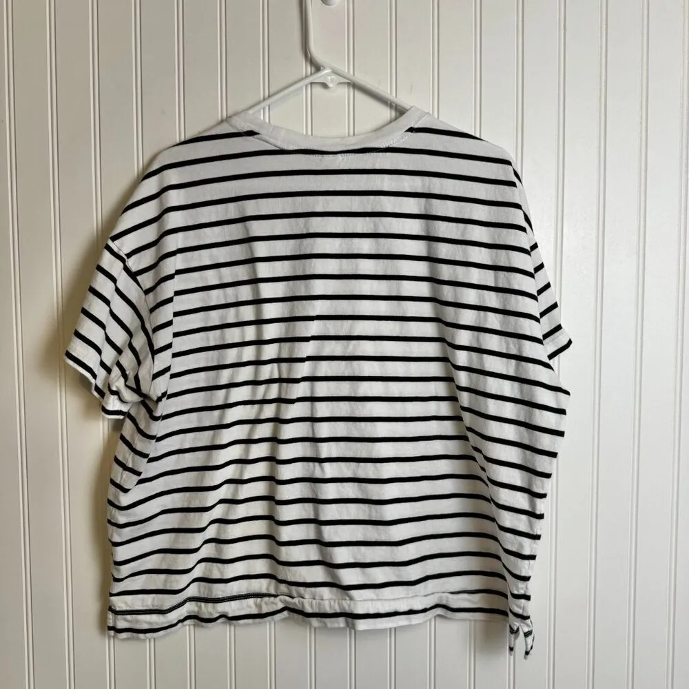 Old Navy Black White Stripe Drop Shoulder Short Sleeve Tee N8 Slightly Cropped - Image 5