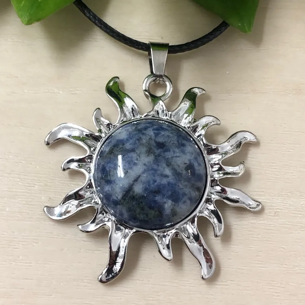 Sodalite Natural Stone Sun Shaped Pendant Necklace Healing Gemstone Pendant - Image 6