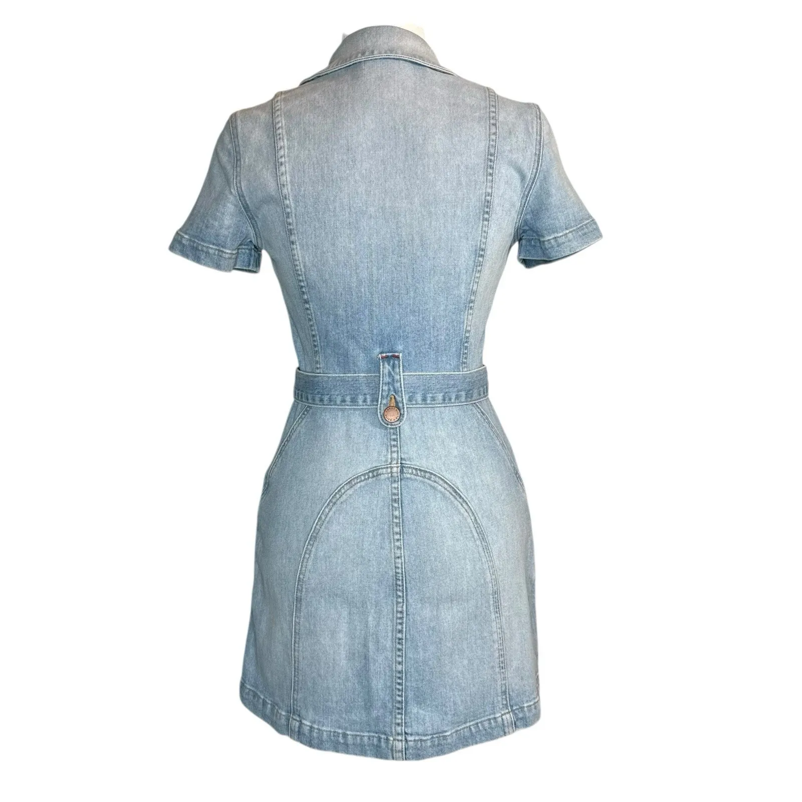 Alice + Olivia Jeans Blue Denim Mini Dress Size 2 Zipper‎ Front Pockets Belted - Image 7