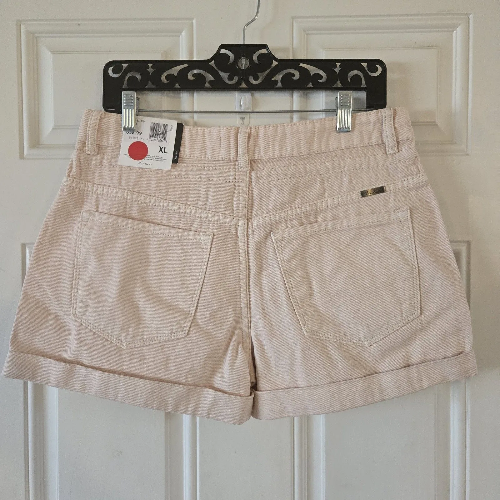 KanCan Emma Blush Denim Shorts XL High Rise Cuffed Hem Drawstring Pink NWT 32" - Image 2