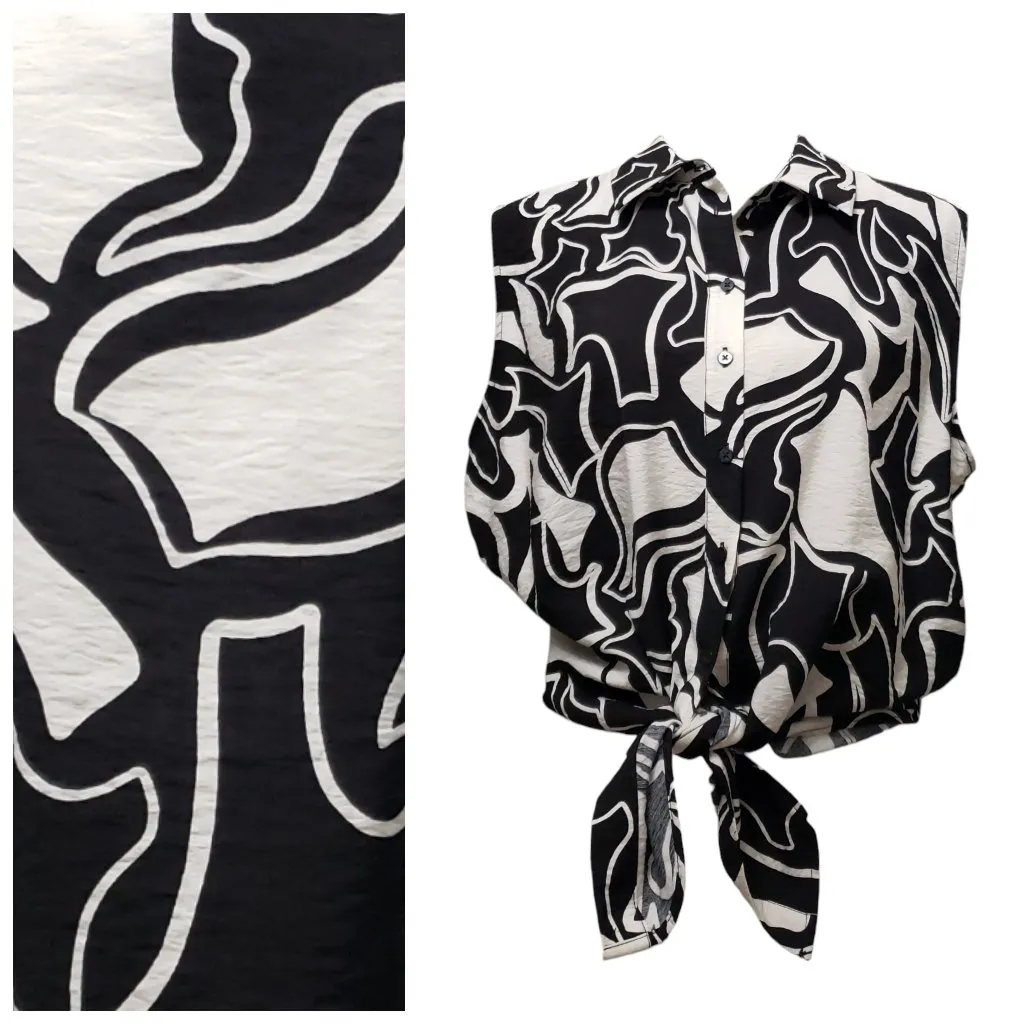 Women’s Rachel Zoe Black White Abstract Sleeveless Button Down Shirt L - Image 2