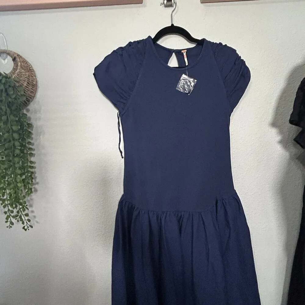 NEW Free People Afternoon Elegance Midi Dress Indigo Blue Large Fairy Dainty - Image 8