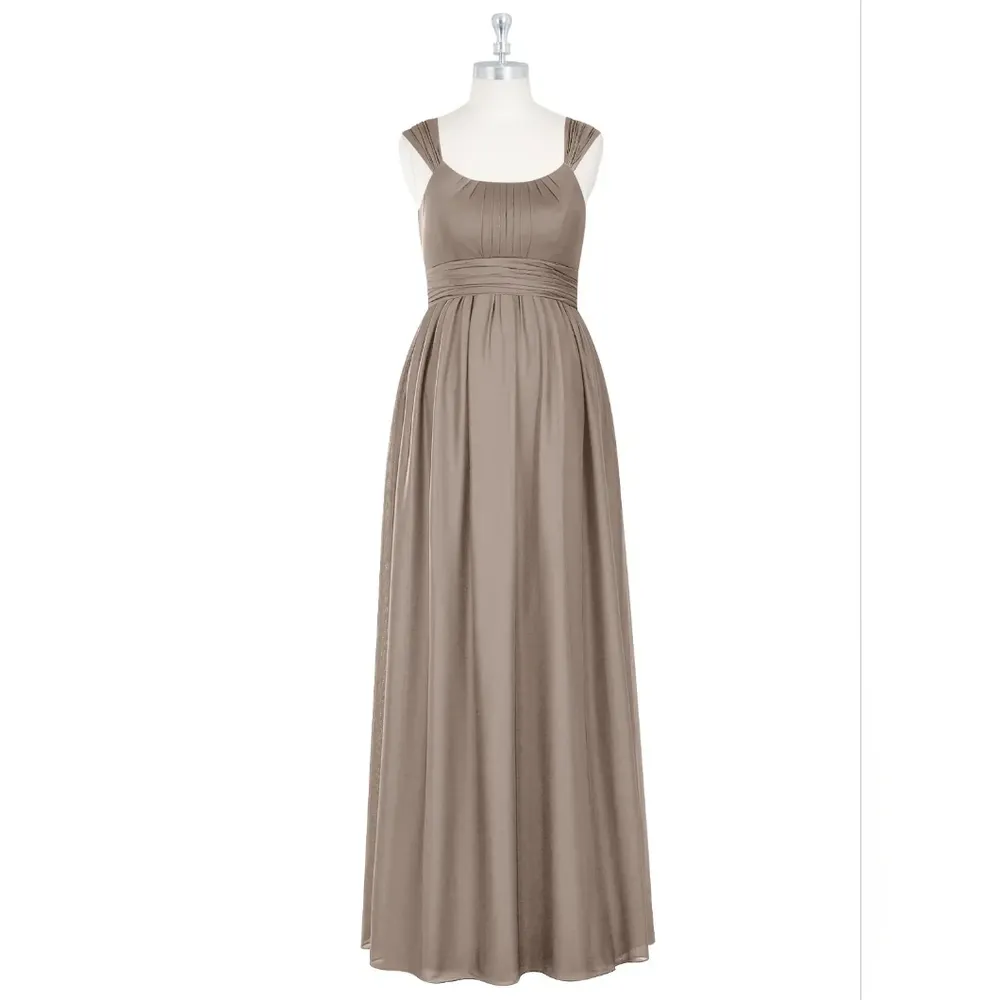 NWT AZAZIE MELANIE  Empire Pleated Mesh Floor-Length Dress Taupe  Size A14 - Image 5