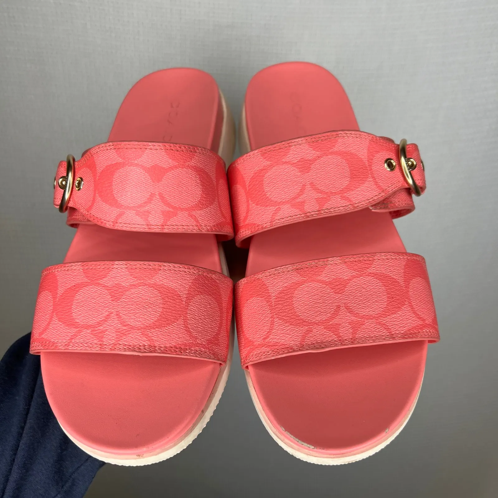 Coach Signature Gwen Slide Sandals Pink Double Strap Buckle Platform Women's 11B - Image 2