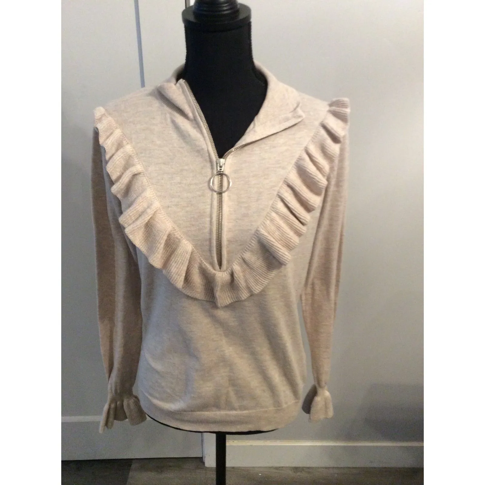 Ruffles partial Zip layered Look Sweater Retro Look H&M Small S - Image 2