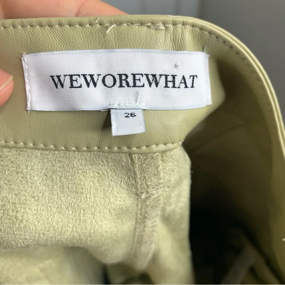 We Wore What revolve faux leather green‎ oat kick flare pants size 27 minimalist - Image 8