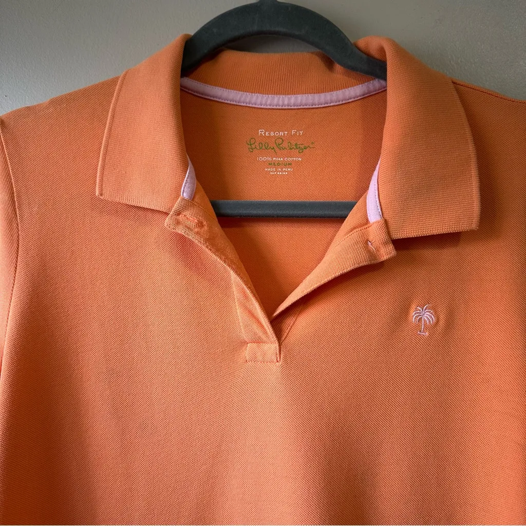 Lilly Pulitzer Orange Resort Wear Pima Cotton Polo Shirt Top Size M - Image 3