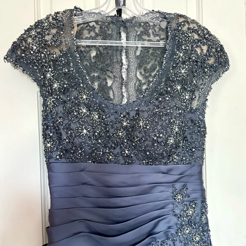 Lace & Beaded Alyce Jean De Lys Gown w. Pleats & Silky Skirt - Image 3