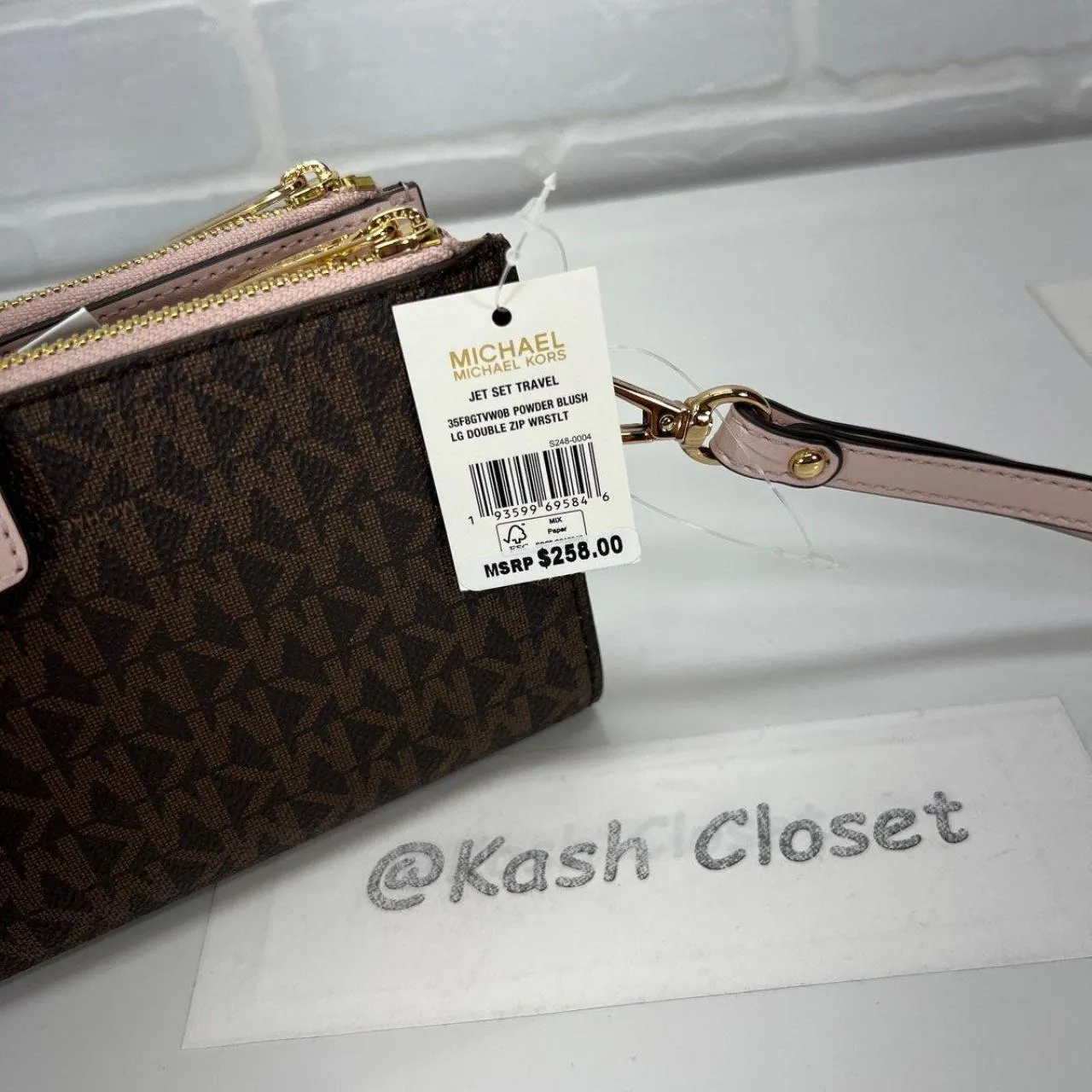 Michael Kors PowderBlush Brown Double Zip Wristlet Large Wallet - Image 8