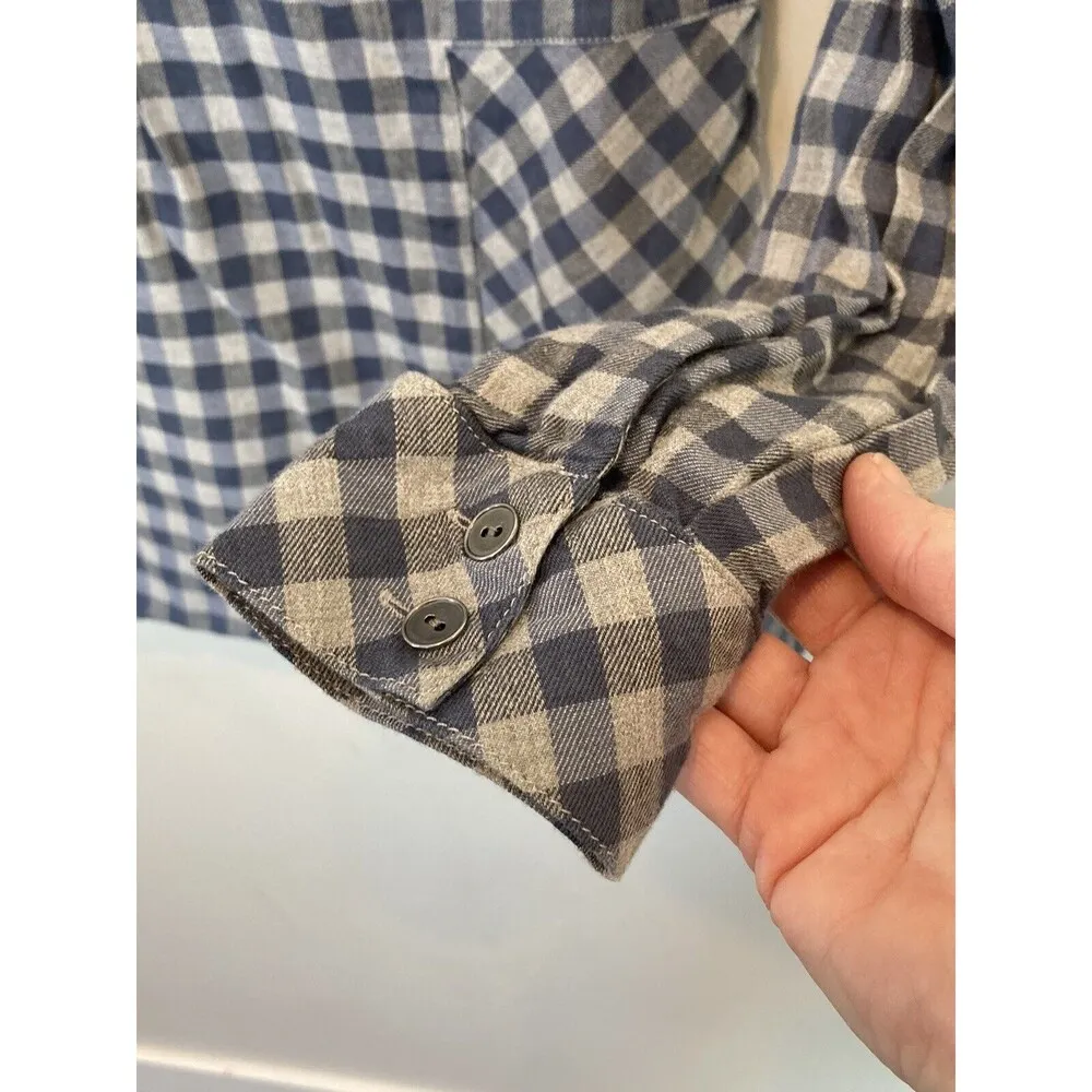 J Jill Women’s Size XS Shirt Popover Gingham Plaid Checked Top Blue Gray - Image 4
