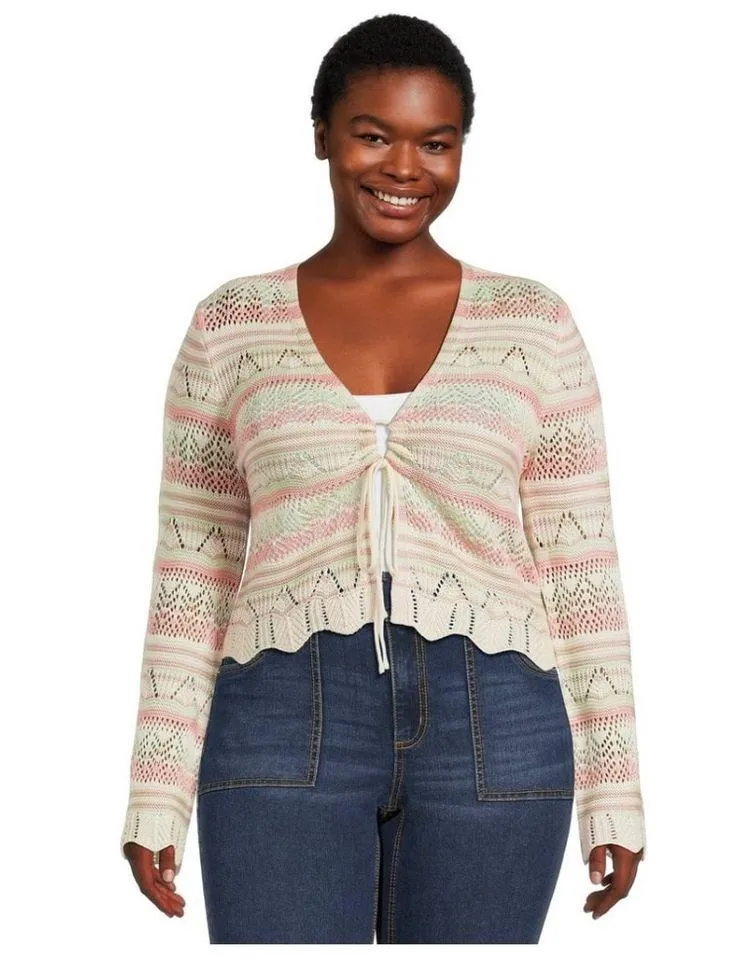 NO BOUNDARIES Crocheted Cropped Cardigan Size 4X 27-29 Juniors Front Tie New - Image 4