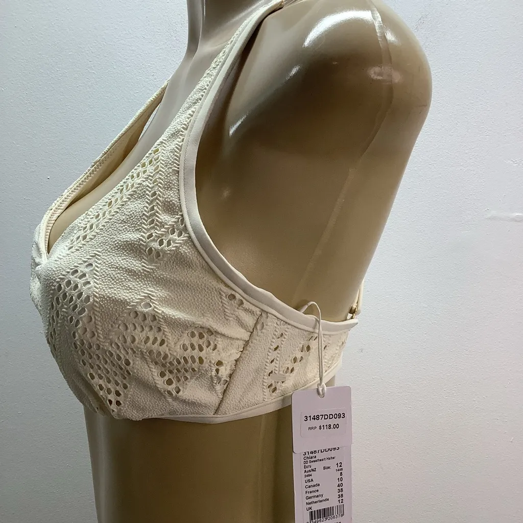 Seafolly Australia Size 12DD Cream Sweetheart Crochet Halter Bralette. New - Image 3