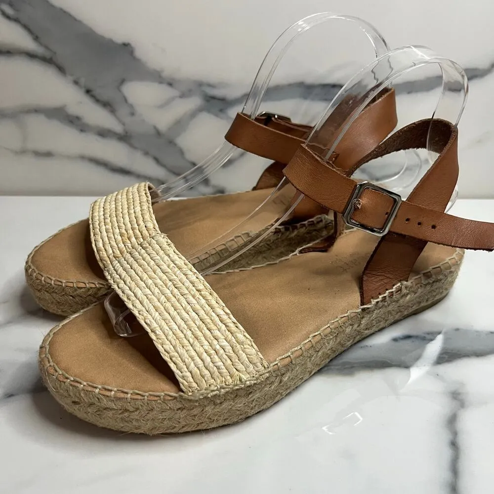 Apaseart Wmn's Brown Leather Ankle Strap Platform Espadrille Sandals Sz39 Sz 8.5 - Image 3